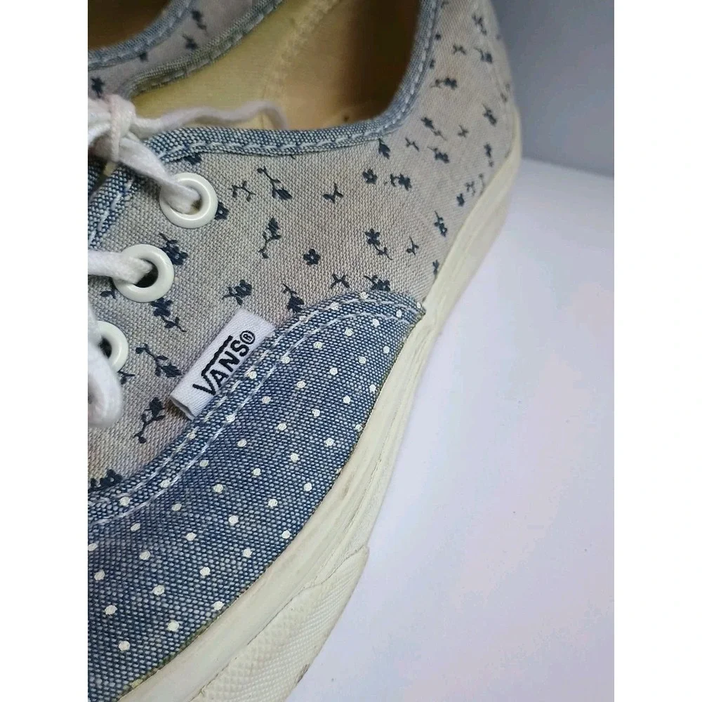 Vans Blue Polka A Dot Flowers Ankle Sneakers Lace Up Tie Size Wm 7 Cloth